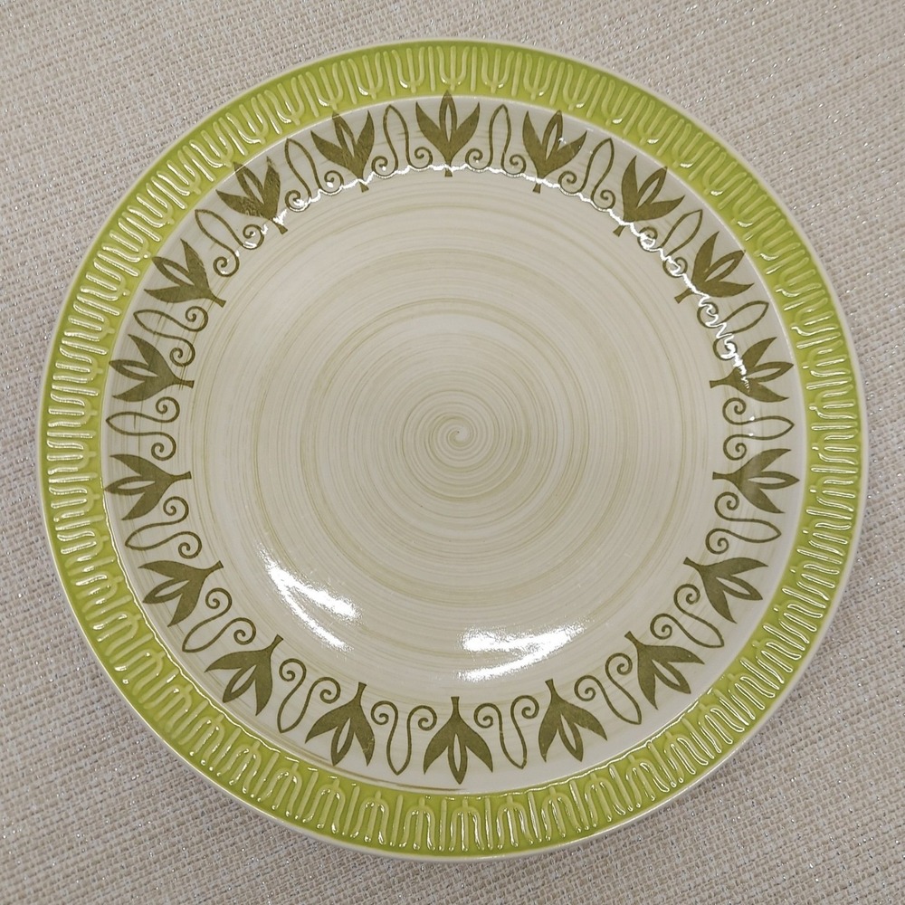 Mayan Ironstone 12" Plate Made in Japan Olive Lime Green MCM Floral 4211